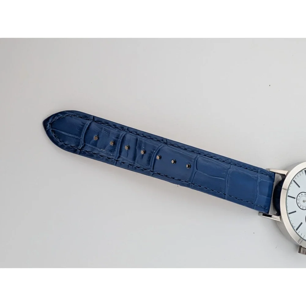 Packs Project Watch Men 44mm‎ Silver Case Blue Leather Band- New Battery